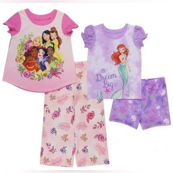 New 4 Piece Disney Princess Pajama Set Size 5 Kids Sleepwear - Picture 7 of 12
